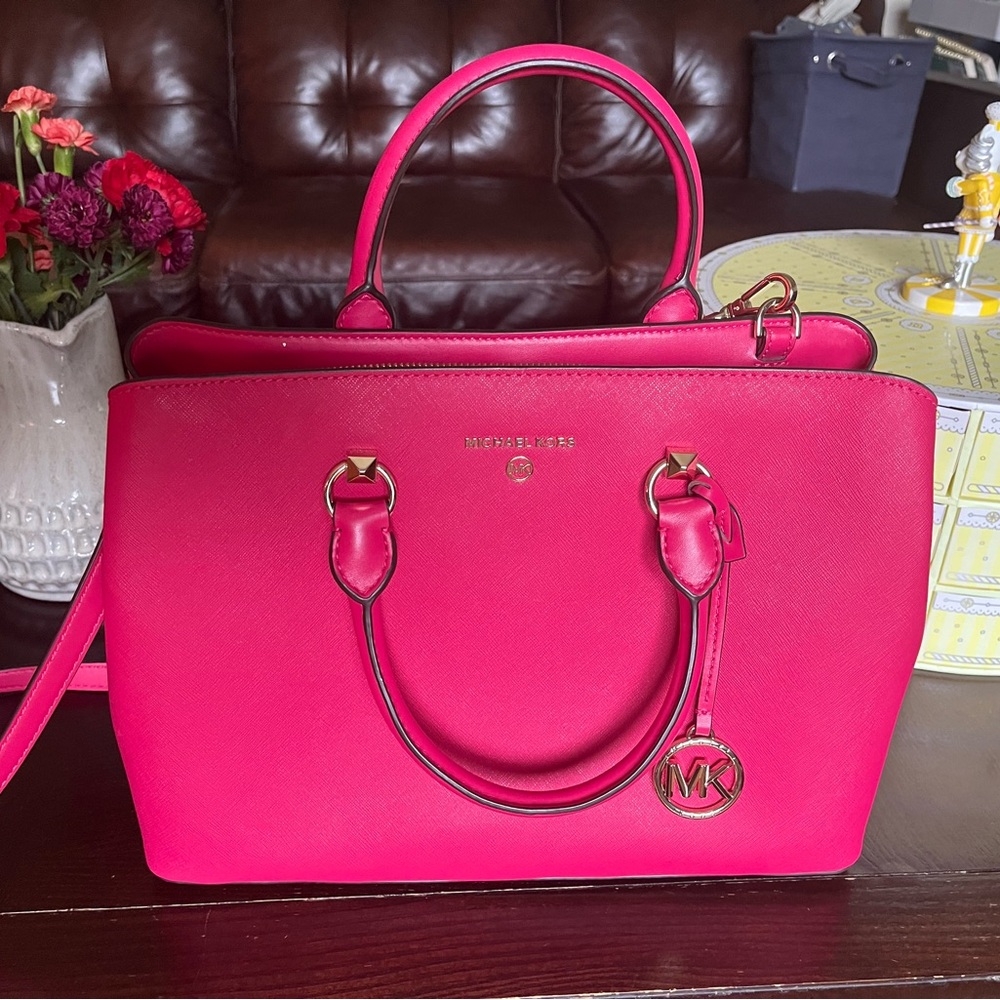 Michael Kors Edith Large Satchel, Rubin Red (Hot Pink), Like new